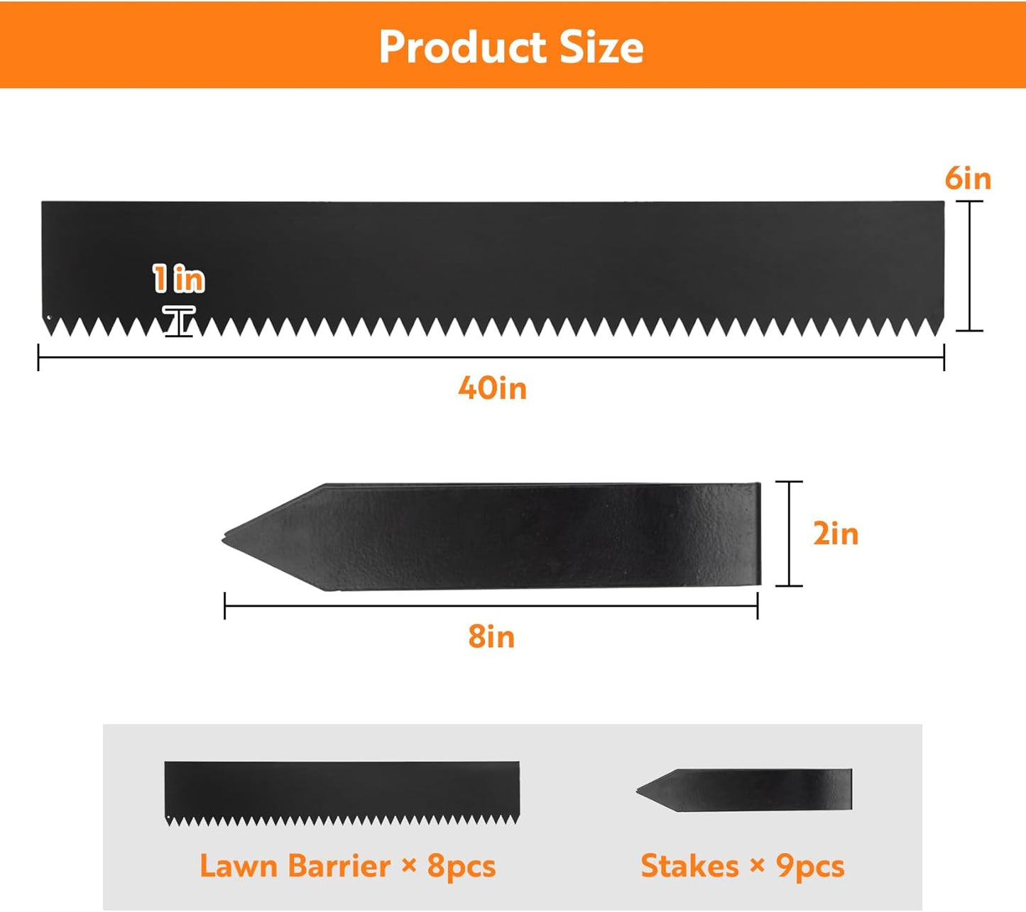 Steel Landscape Edging 40" Lx6 H, 8pcs Metal Landscape Edging with 9 Stakes, 27Ft Easy-to-Install Garden Edging for Flexible Bend, No-Dig Lawn Edging Border for Yard Pathway Forestry, Black