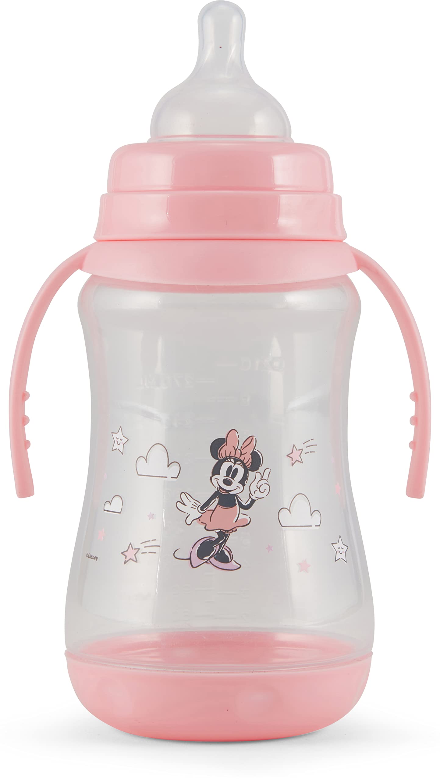 Disney 2 Pack 10 Ounce Baby Bottles with Character Prints and Colored Covers with Double Handle - BPA Free and Easy to Clean