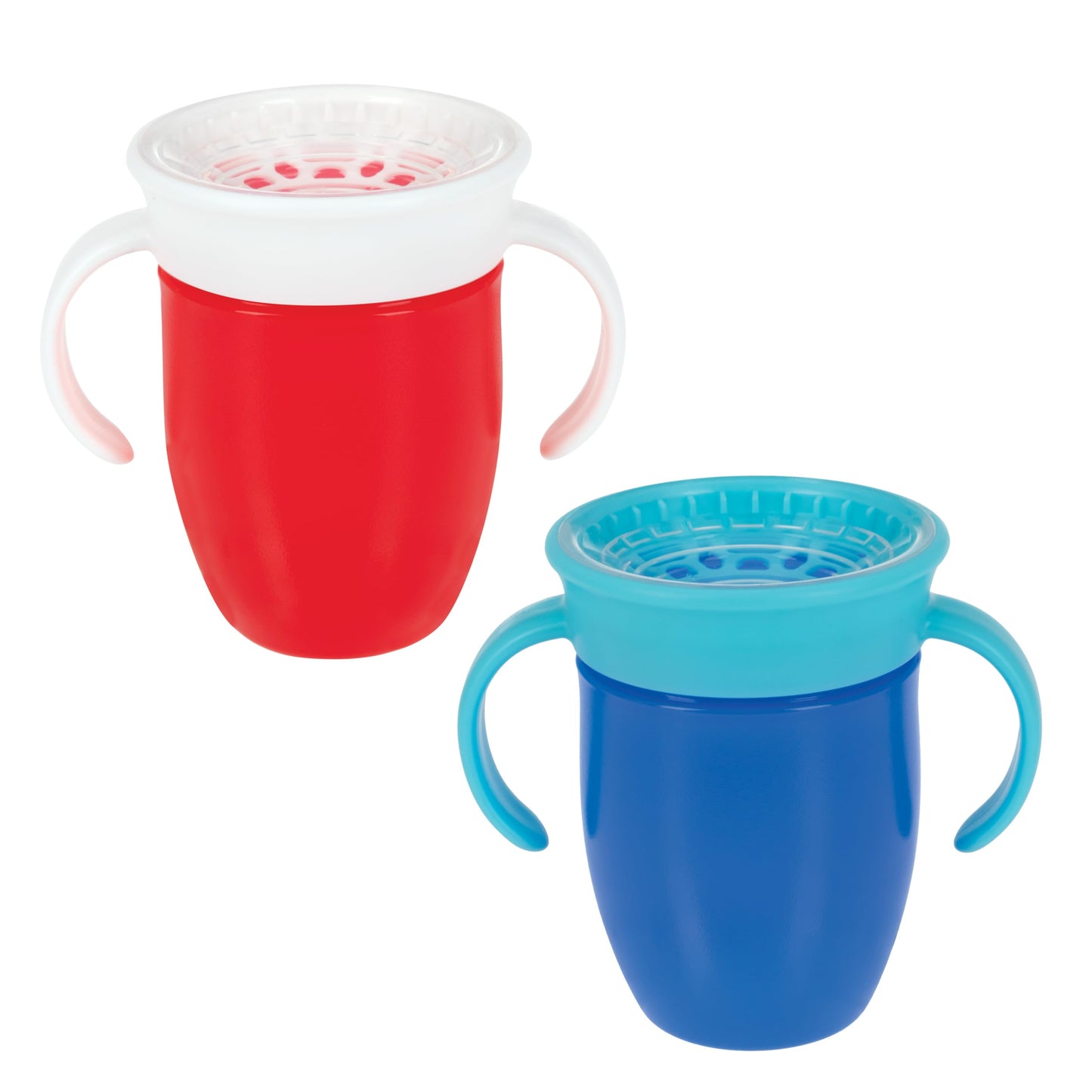 Nuby Wonder Cup with 360 Smart Edge Silicone Rim - Two-Handle Design - (2-Pack) 5 oz - Red/Blue
