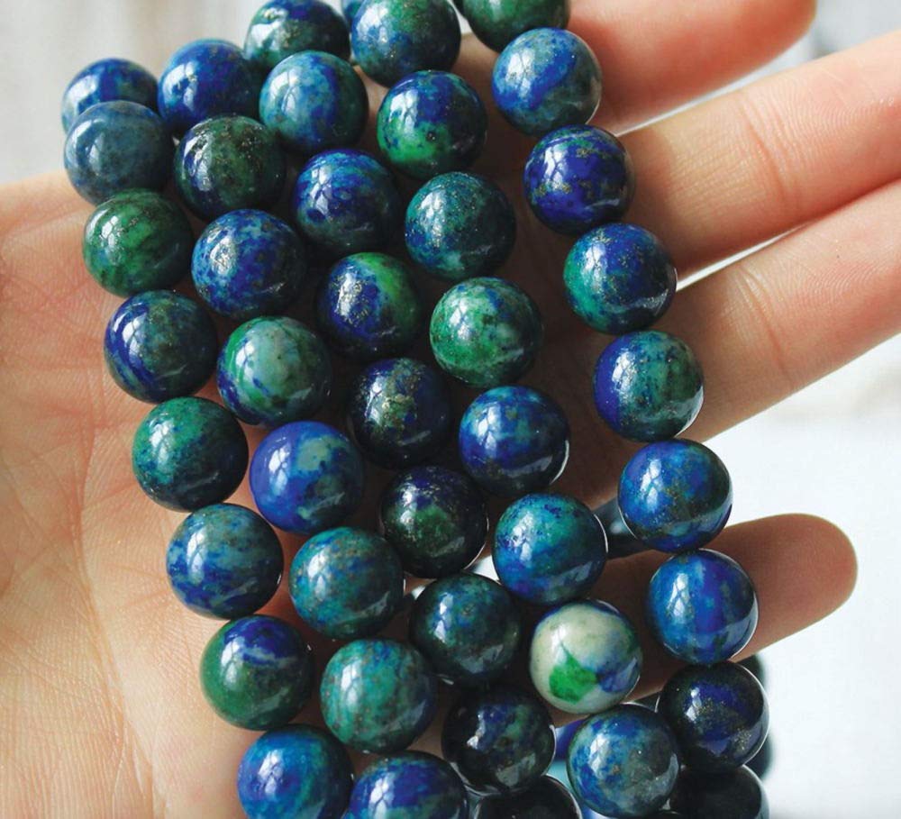 Adabele Real Natural Lapis Chrysocolla Bracelet 8 inch Stretch Gemstone Beaded Bracelet Chakra Healing Crystal Stone Jewelry Wom