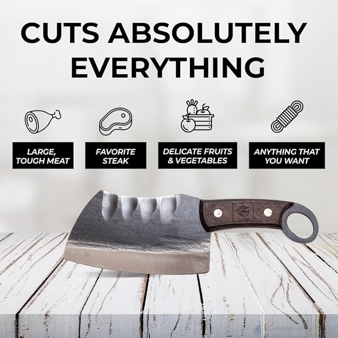 COOLINA Vikings Duo Butcher & Cleaver Knife Set - Hand-Forged High-Carbon Steel, Razor Sharp, Full Tang, Wood Handle, Perfect for BBQ, Meat & Veggies, Great Gift for Grill Masters