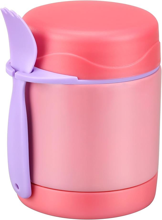 10oz Soup Thermo for Hot Food Kids, Insulated Food Jar with Spoon, Leak Proof Stainless Steel Wide Mouth Lunch Food Thermo Jar for School (Pink)