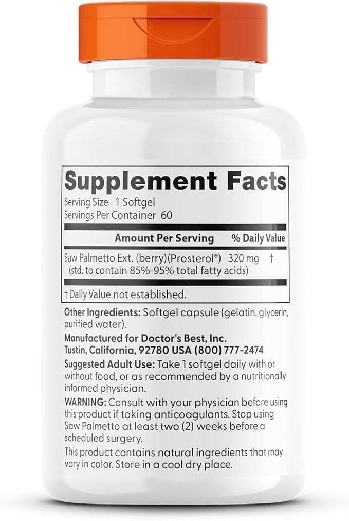 Doctor's Best Best Saw Palmetto Extract (320 mg), Softgel Capsules, 60-Count