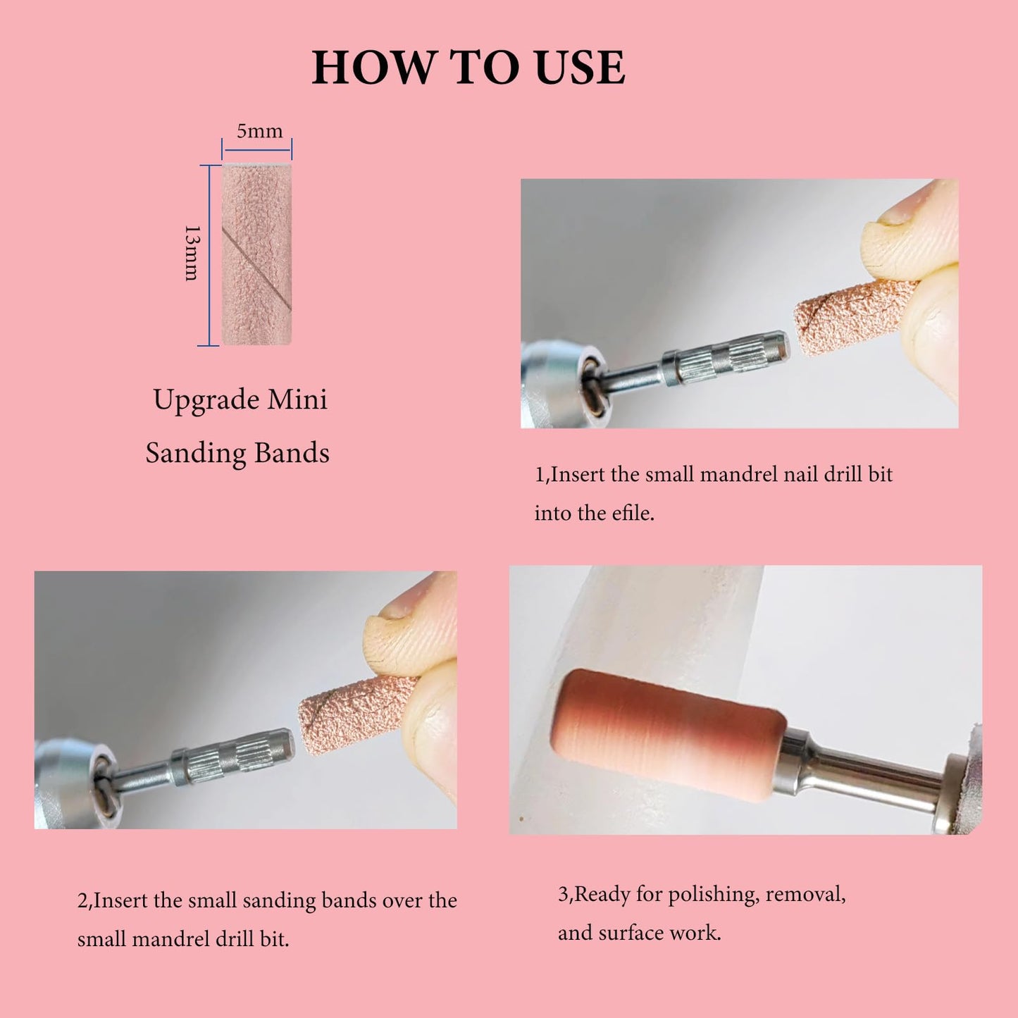 BITNBITH 100pcs Small Nail Sanding Bands for Nail Drill,3.1mm Mini Nail Sanding Mandrel Bits 180 Grit Fine Nail File Drill Bits