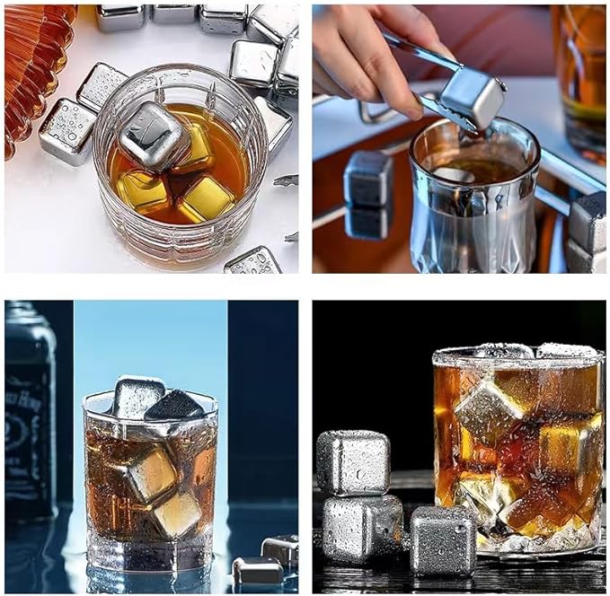 ShanSon Wine Chillers Metal Ice Cube 8 PCS Stainless Steel Whiskey Stones Reusable Whiskey Rocks Beverage Chilling Stones for Scotch and Bourbon Drinking Gifts Set for Men Dad Husband,Silver
