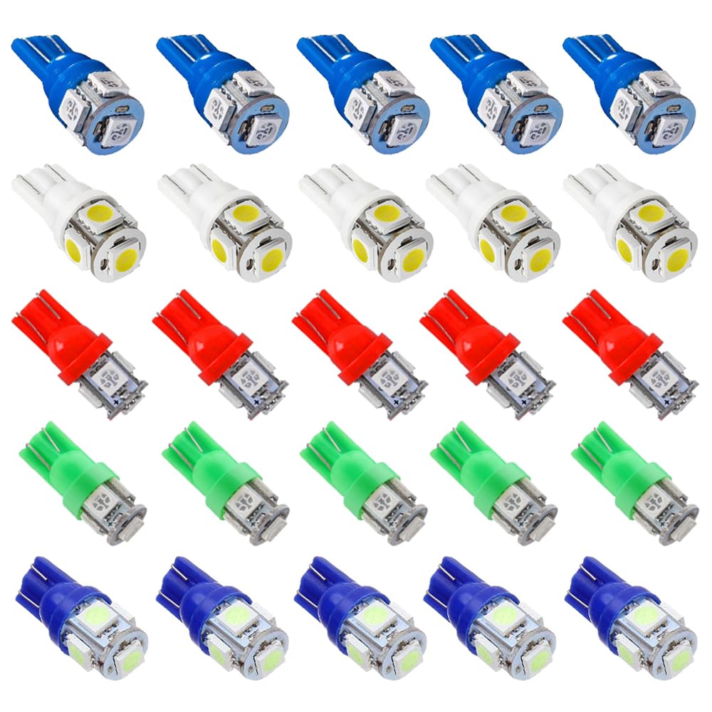 Blyilyb Mix Color Replacement Stock # 194 T10 168 2825 W5W 175 158 W5W Bulb 5050 5 Smd Led Light 12V Car Interior Lighting For Map Dome Lamp Courtesy Trunk License Plate Dashboard Parking Lights