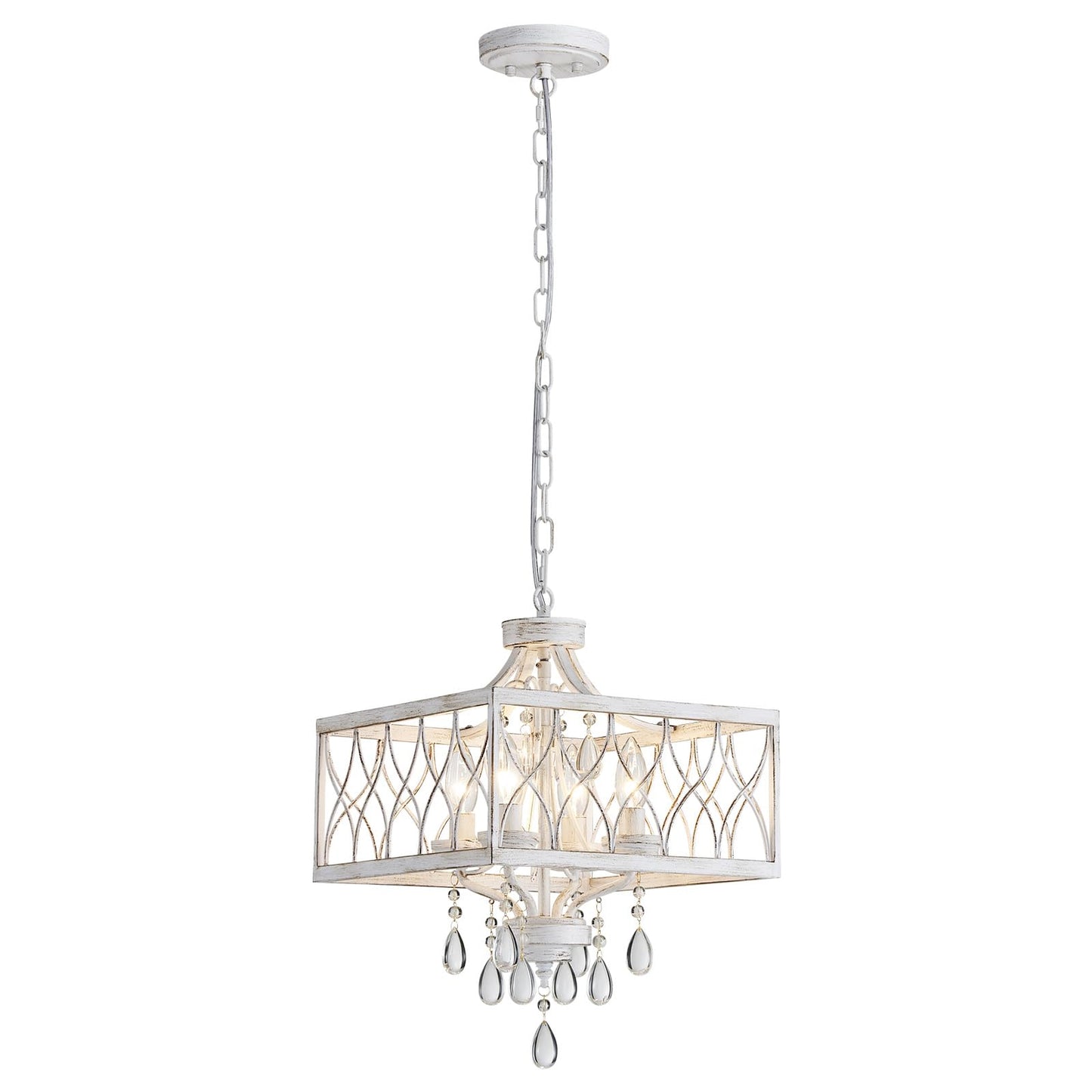 Farmhouse Crystal Chandelier White Modern K9 Crystal Ceiling Chandelier Lighting Fixture  Hanging Pendant Light Fixture  Kitchen Island Lighting For Dining Room Living Room Entryway Bedroom Hallway