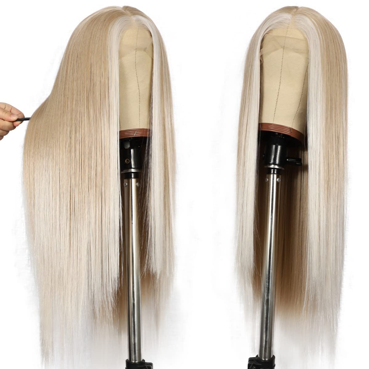 SAPPHIREWIGS Blonde Long Straight Lace Front Wig Natural Looking Highlight Blonde Wigs for Women Synthetic Heat Resistant Fiber