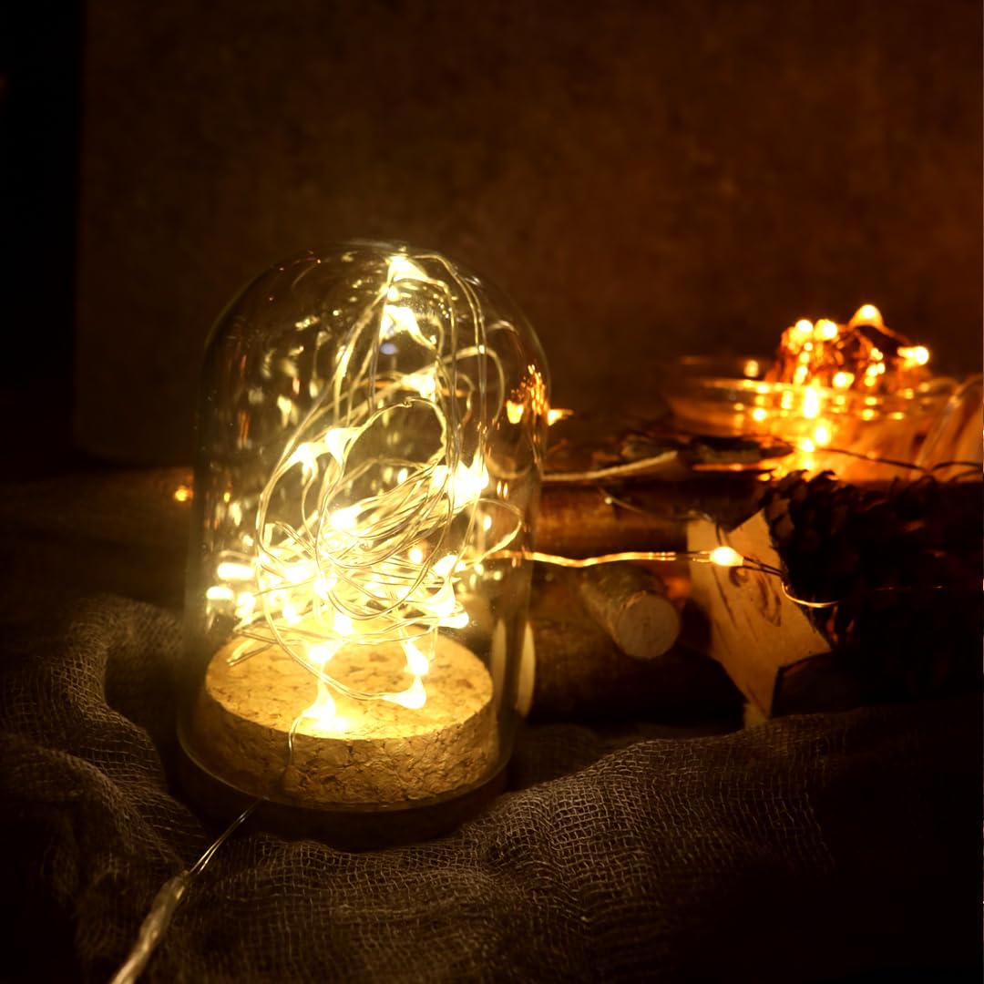 Oakhaomie 7Ft Waterproof Starry String Lights, 6 Pack, Warm White, Copper Wire, 20 Micro Leds, Model Hm001