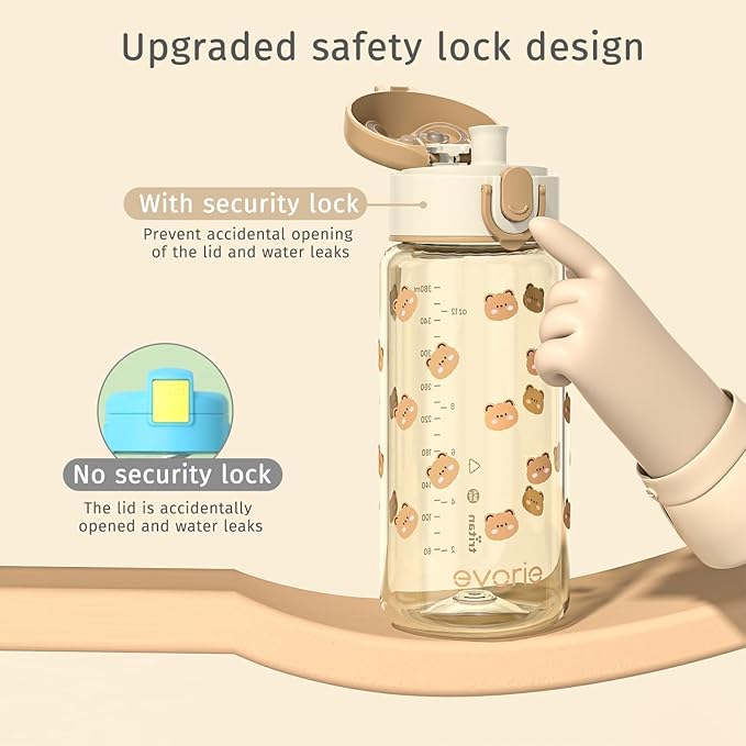 Evorie Kids Water Bottle for School, No Straw 13oz BPA Free Tritan Bottle, Leak Proof with Flip Top Lightweight for Outdoor (Honey Bear)