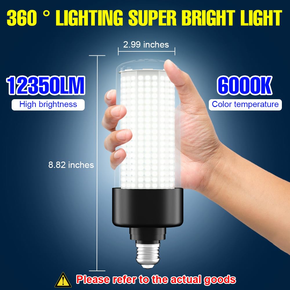 800W Equivalent E26 Led Corn Light Bulb 500Leds 12350Lumen 6000K Daylight Super Bright E39 Mogul Base Lamp Bulbs 100-277V Outdoor Indoor Garage Warehouse Factory Large Area Commercial Lighting