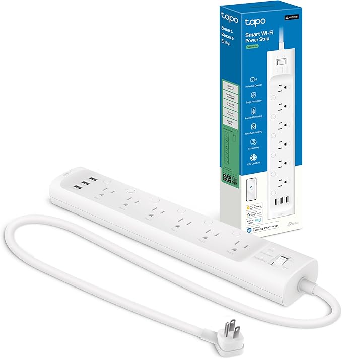 Tapo Smart Wi-Fi Power Strip- 6 Individually Controlled Smart Outlets and 3 USB Ports with Surge Protection, Matter, Works...