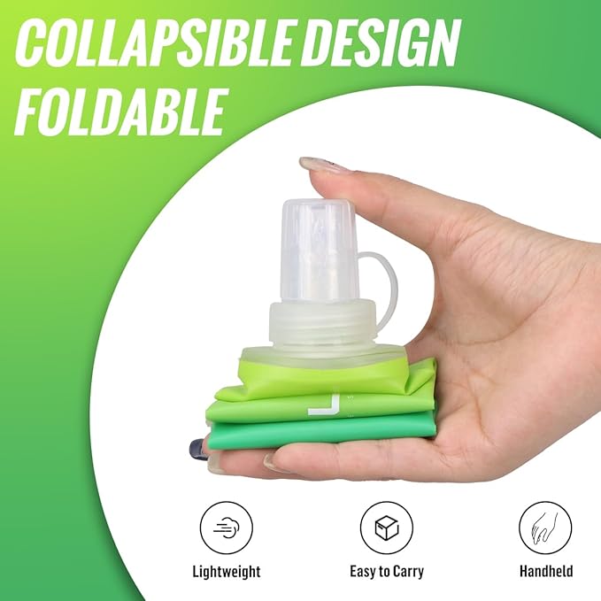 Collapsible TPU Soft Flask,Reusable Handheld Soft Water Bottle for Hydration Pack,BPA Free Gradient Folding Water Flask for Running Cycling Climbing (Mix Green-250ml *2)