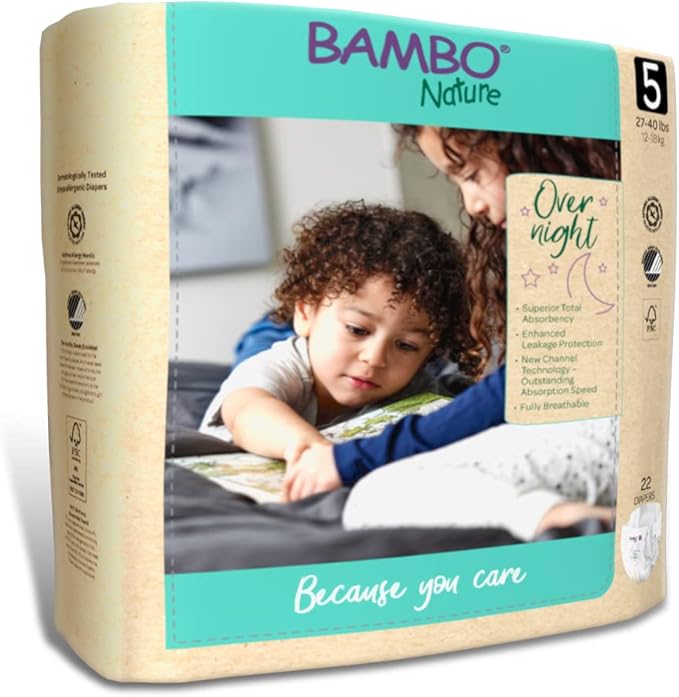 Bambo Nature Overnight Baby Diapers (Size 3 to 6), Size 5, 22 Count