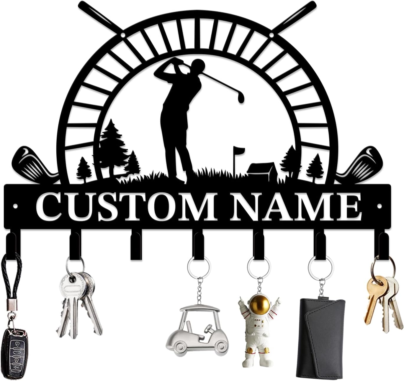 Personalized Custom Name Golf Ball Wall Keys Hooks,Metal Golf Art Clothes Hooks,Metal Golf Lover Wall Home Storage Decorative,For Front Door, Hallway, Kitchen, Bedroom,Keys,Hats (Style D)