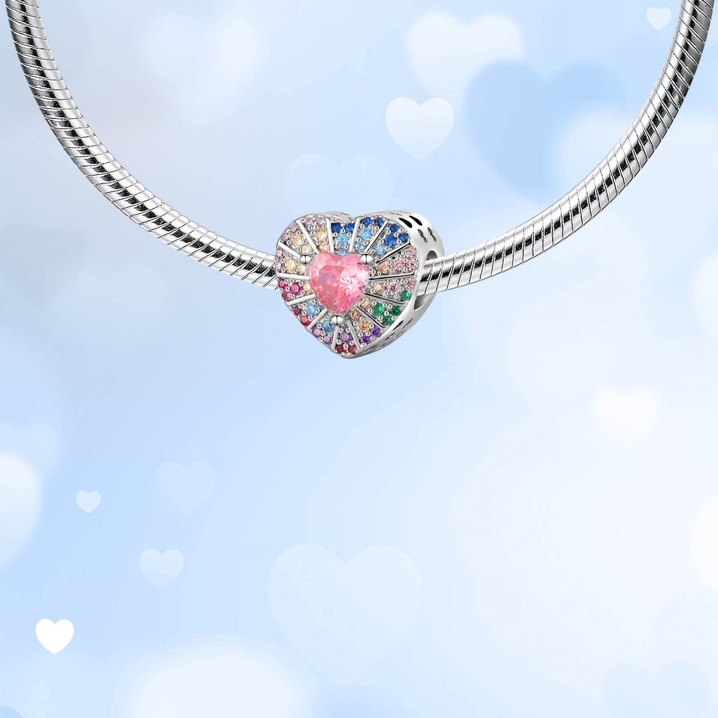 dazlily Colorful Sparkling Levelled Hearts Charm 925 Sterling Silver Charm fit Bracelets Necklaces