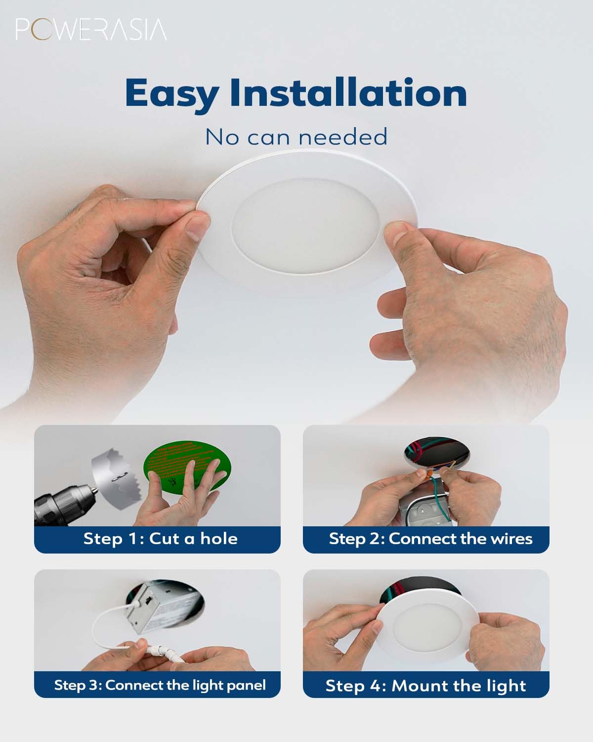 POWERASIA 12 Pack LED Recessed Ceiling Light 4 Inch 5000K Dimmable Cool White Aluminum Model 12P4IN-5000K