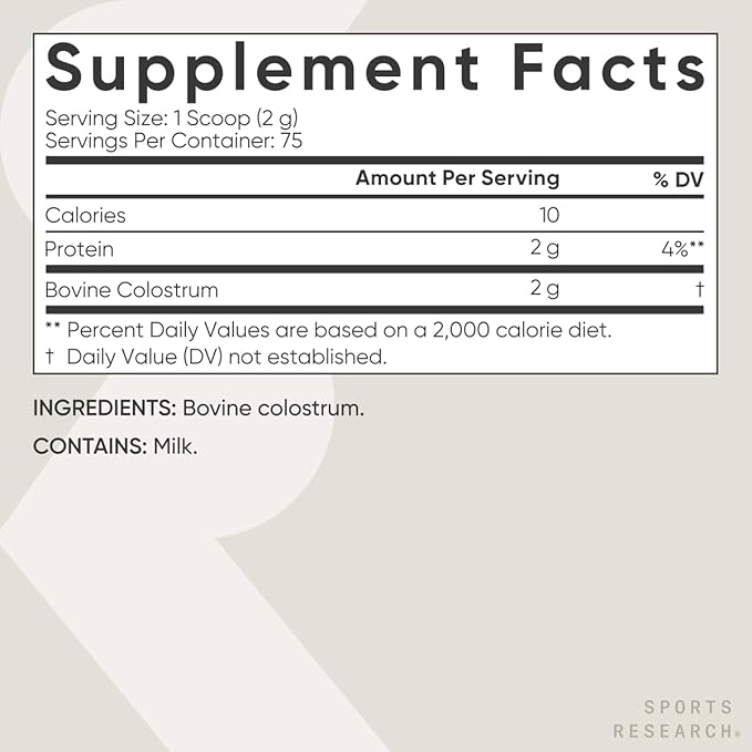 Sports Research® Colostrum Powder – No Fillers Easy to Mix – Formulated to Support Workout Performance, Immunity & Gut Health w/Antibodies, Non-GMO & Gluten Free - 75 Servings Unflavored
