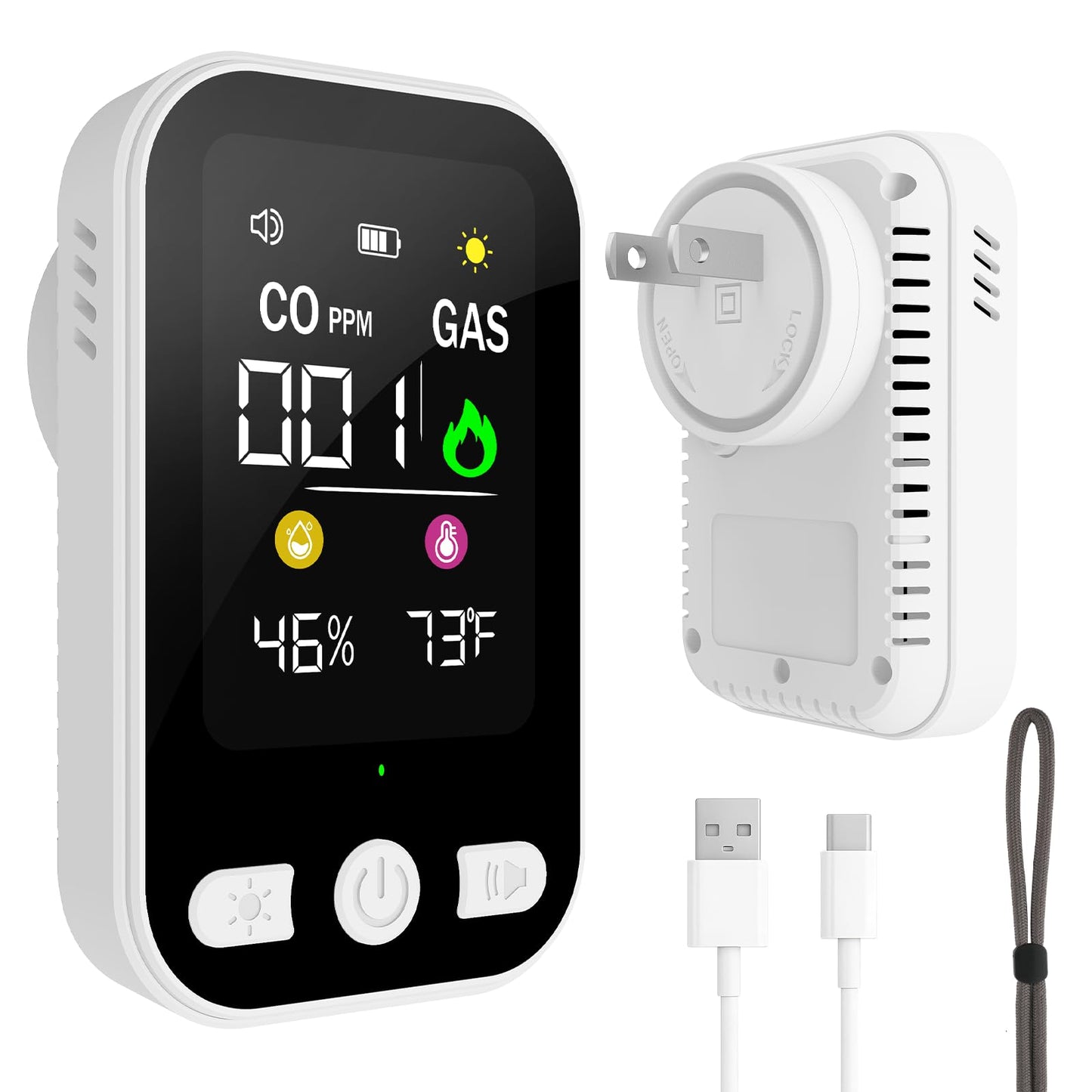 4-in-1 Upgraded Natural Gas Leak Detector, Plug-in Carbon Monoxide Detectors, CO & Gas Detector with Temperature & Humidity, Portable Gas Leak Detector for Home, Kitchen, RV, Travel
