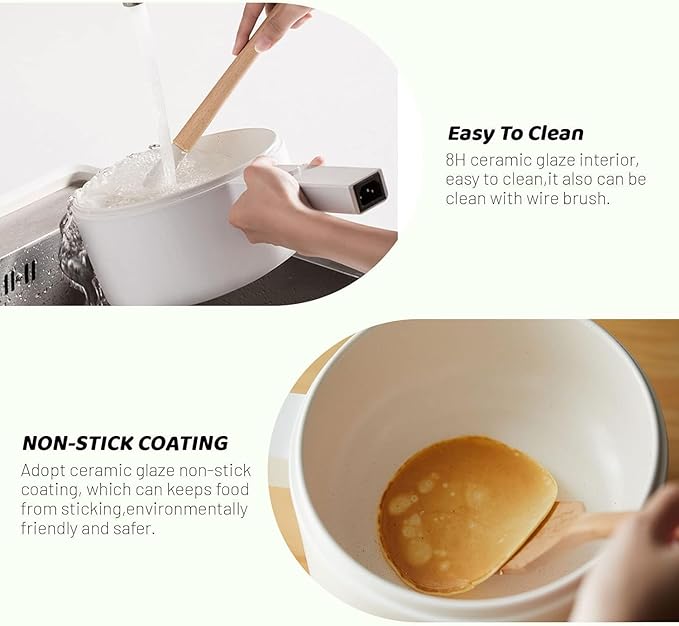 Electric Hot Pot,1.5L Ramen Cooker, Ceramic Glaze Non-stick Mini Pot, Portable Electric Hot Pot for for Steak, Egg, Fried Rice, Oatmeal, Soup with Dual Power Control, Dorm Room Essentials