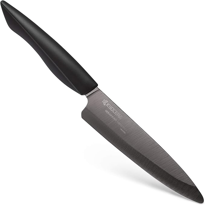 Kyocera 5 piece Ceramic Knife Block Set, Black Patented Blade Sizes: 7", 5.5", 5", 4.5", Stainless