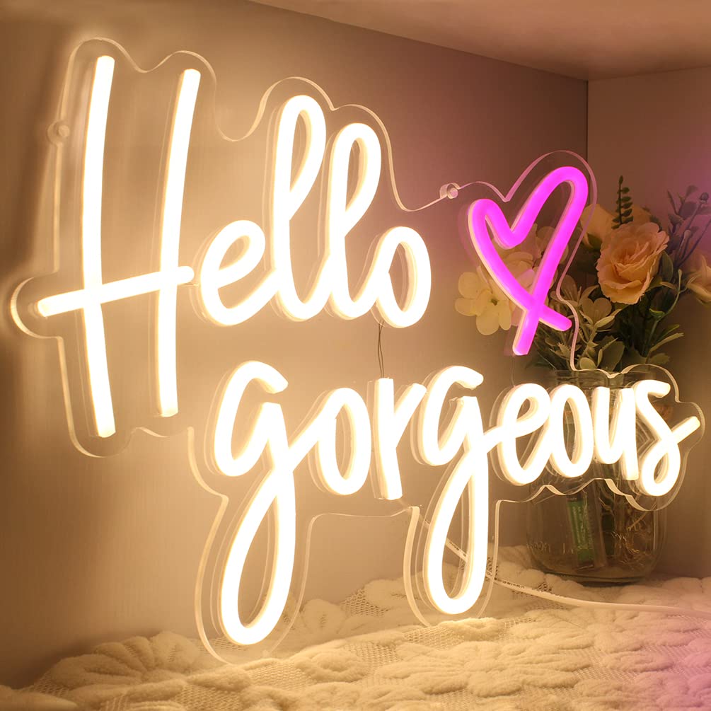 DAKABUKA Neon Sign LED Light Wall Art D Warm White Acrylic 16.5x11 inches Model NL008-hello gorgeous