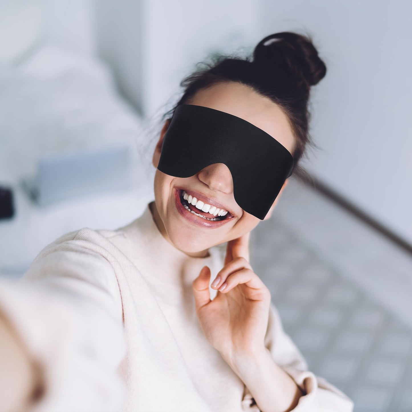 FRESHME 6pc Sleeping Mask - Thin Lightweight Eye Mask Blindfold with Ear Loops Ear Hanging Elastic Strap for Men Women Couples Night Time Airplane Travel Yoga with Earplugs