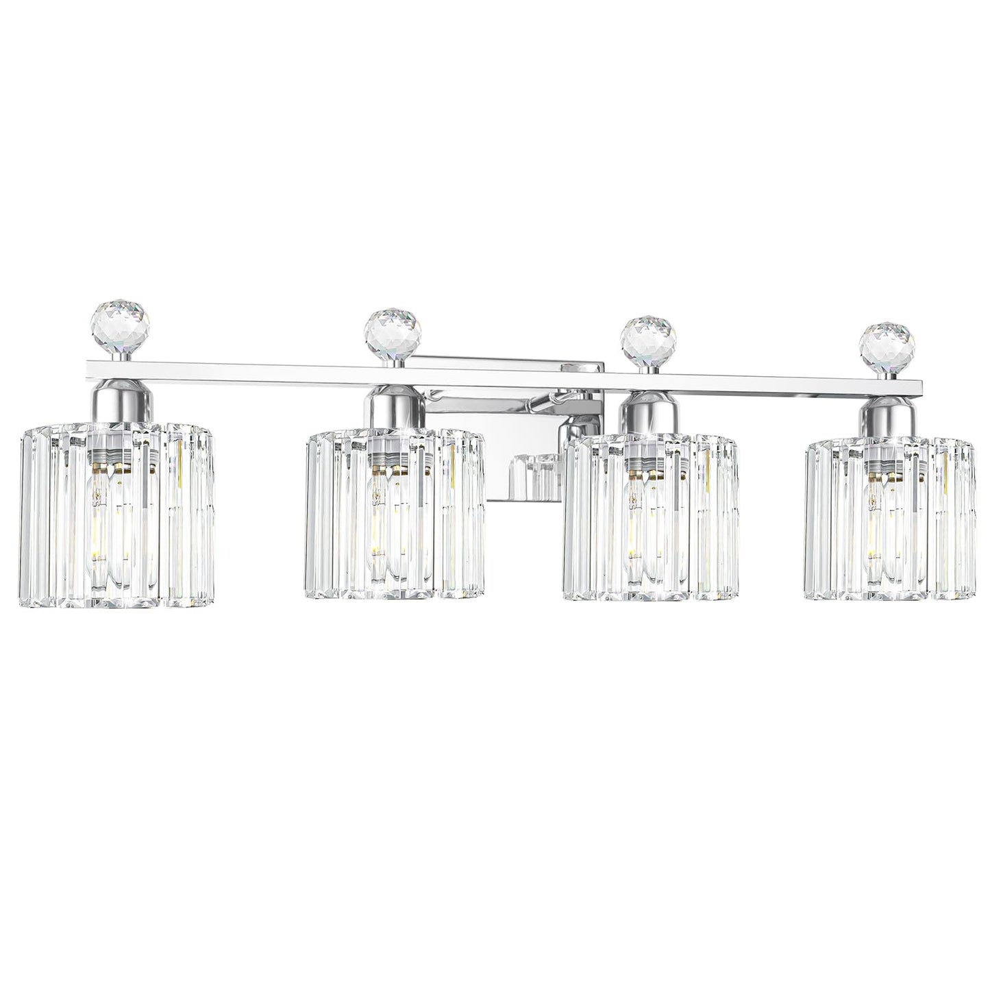 Lxybcce Modern Crystal Bathroom Vanity Light 4-Lights  Chrome Vanity Lights For Bath  Crystal Bathroom Wall Fixture Over Mirror  Wall Sconces Lighting With Clear Glass Shade For Bedroom  Living Room
