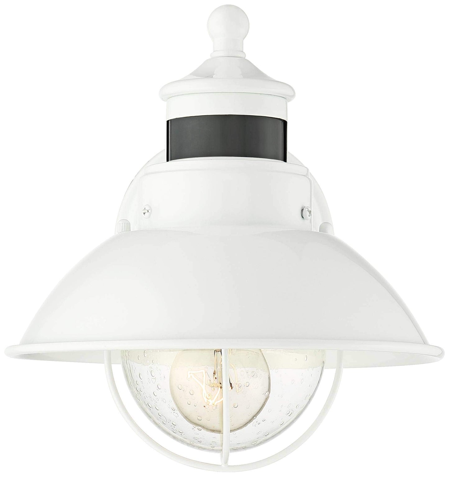 John Timberland Outdoor Barn Light Fixture, 9in Clear Seedy Glass, White, Dusk to Dawn, Motion Sensor, Model A80672P