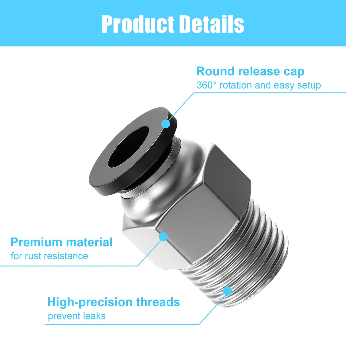 StLiSuYmx 10PCS Premium PC4-M10 Pneumatic Quick Connector Fittings, Bowden Tube Coupler Male Straight PTFE Tube Push for E3D-V6, Bowden Extruder Parts Compatible with Ender-3 and Ender-3 V2 3D Printer