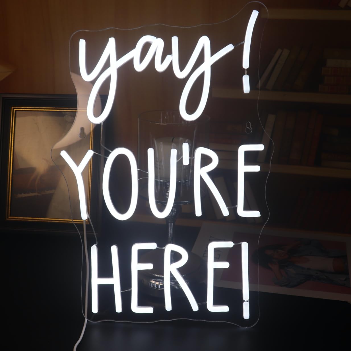 Yay! YouRe Here! Neon Sign  Positive Quotes Decorative Neon Lights For Home Room Classroom Wall Decor  Office Wall Decor Neon Light Sign  Christmas Birthday Gift Thanksgiving Gift(White)