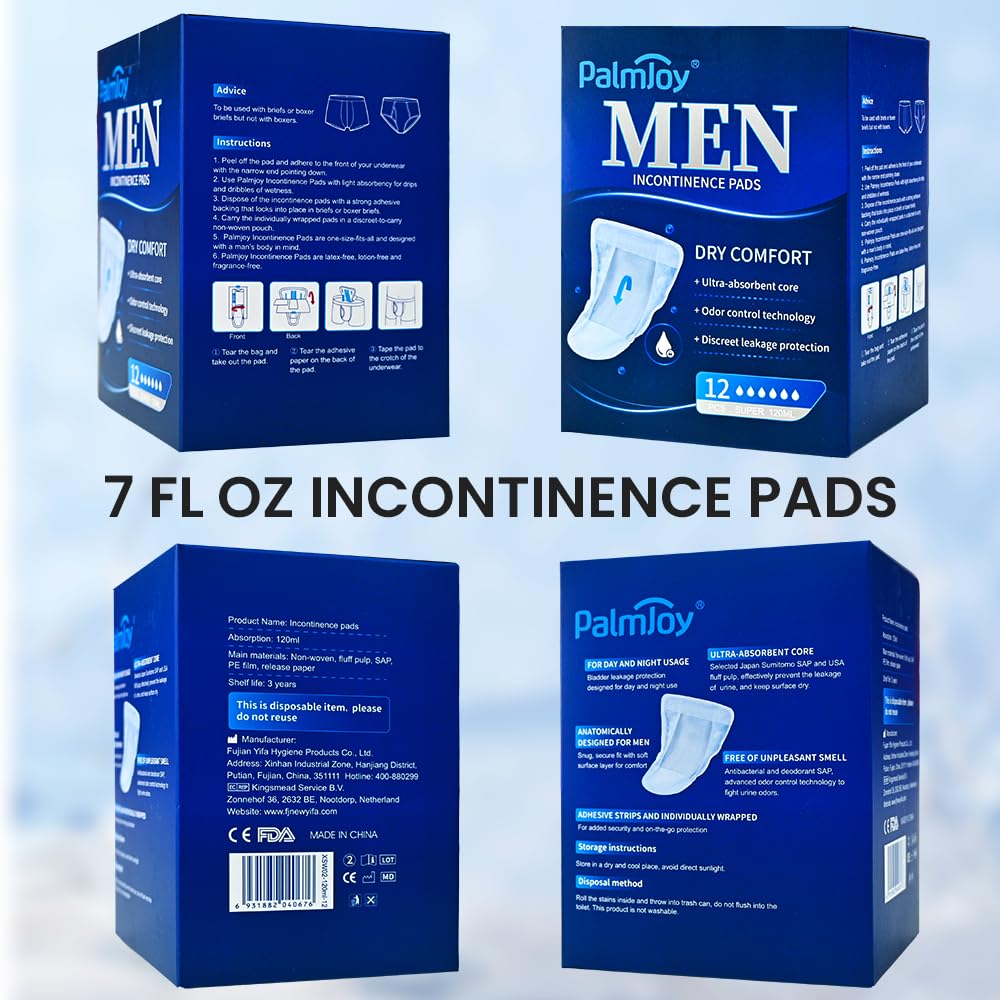 TIEJIANDAN Deodorizing Incontinence Pads for Men,Professional Urine Shields Daytime&Overnight 3.5/7 Fl Oz,Mens Pads for Leakage 3 Boxes of 12,Odor Control&Disscreet Leakage Protection Guards IP002