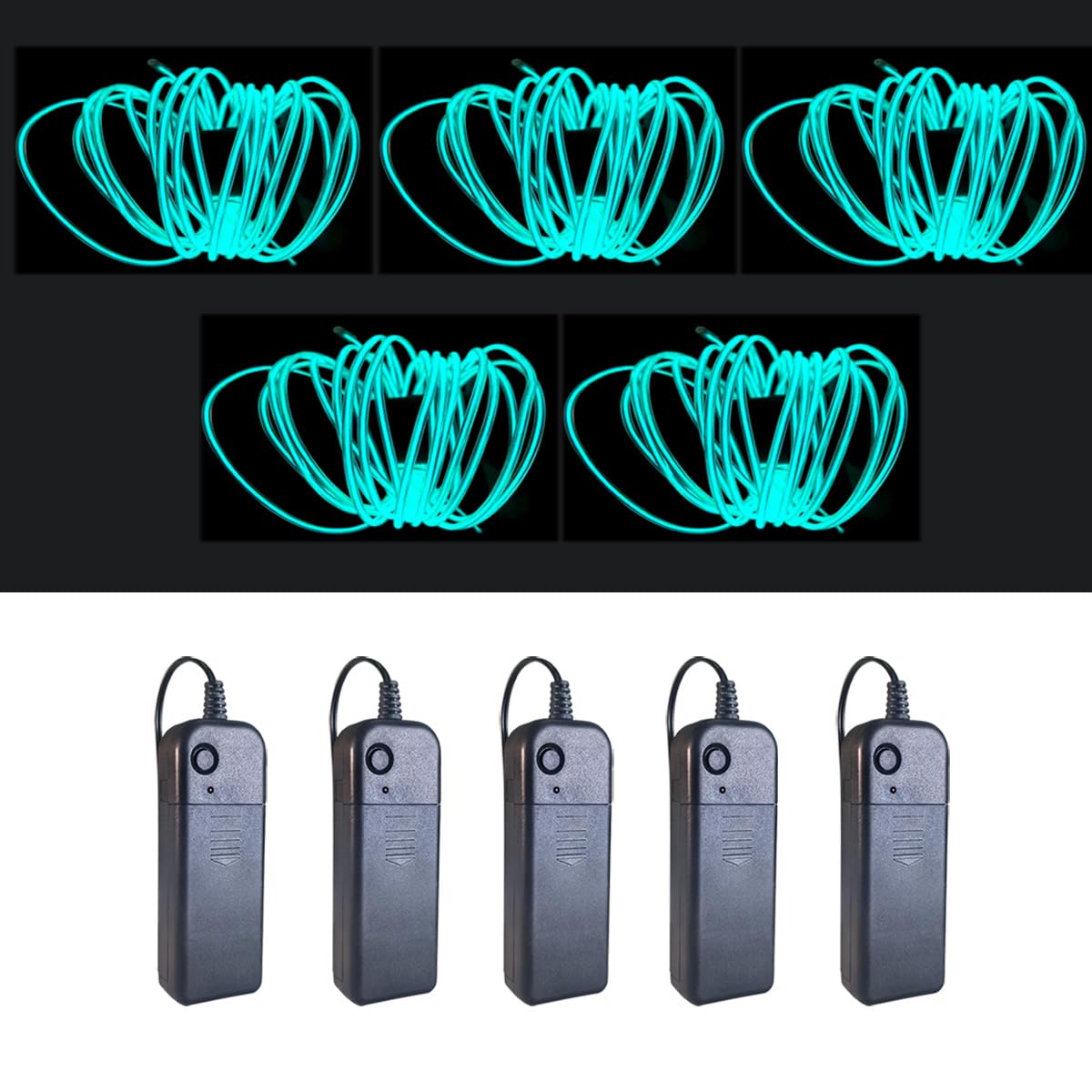 Maxlax El Wire Yellow 10-Pack  16.4Ft/5M Neon Light Wire With Noise Reduction And Battery Pack
