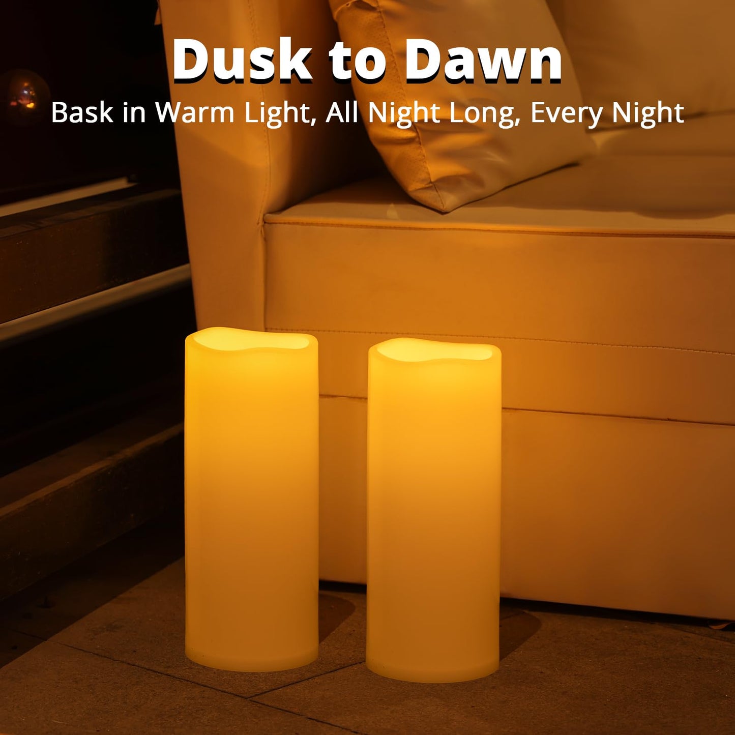 NURADA Large Outdoor Solar Candles Waterproof - 6" 8" 10" x 4" Rechargeable Solar Powered Flameless LED Pillar Flickering Candle for Patio Porch Lanterns Decor - Ivory White Set of 3