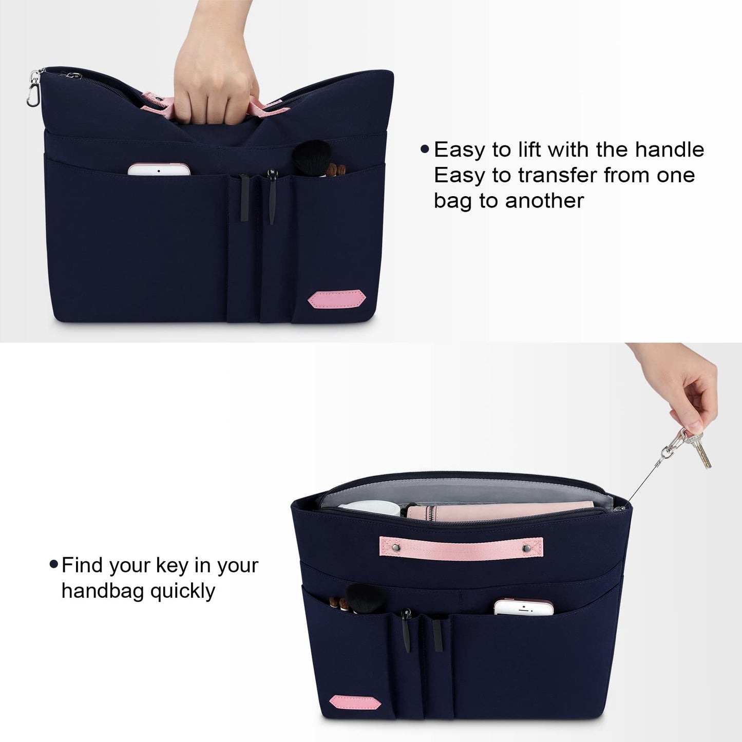 HyFanStr Purse Organizer Insert for Handbags,Tote Bag Organizer Insert Zipper Bag for Women, Handbag Organizer Inside Liner with
