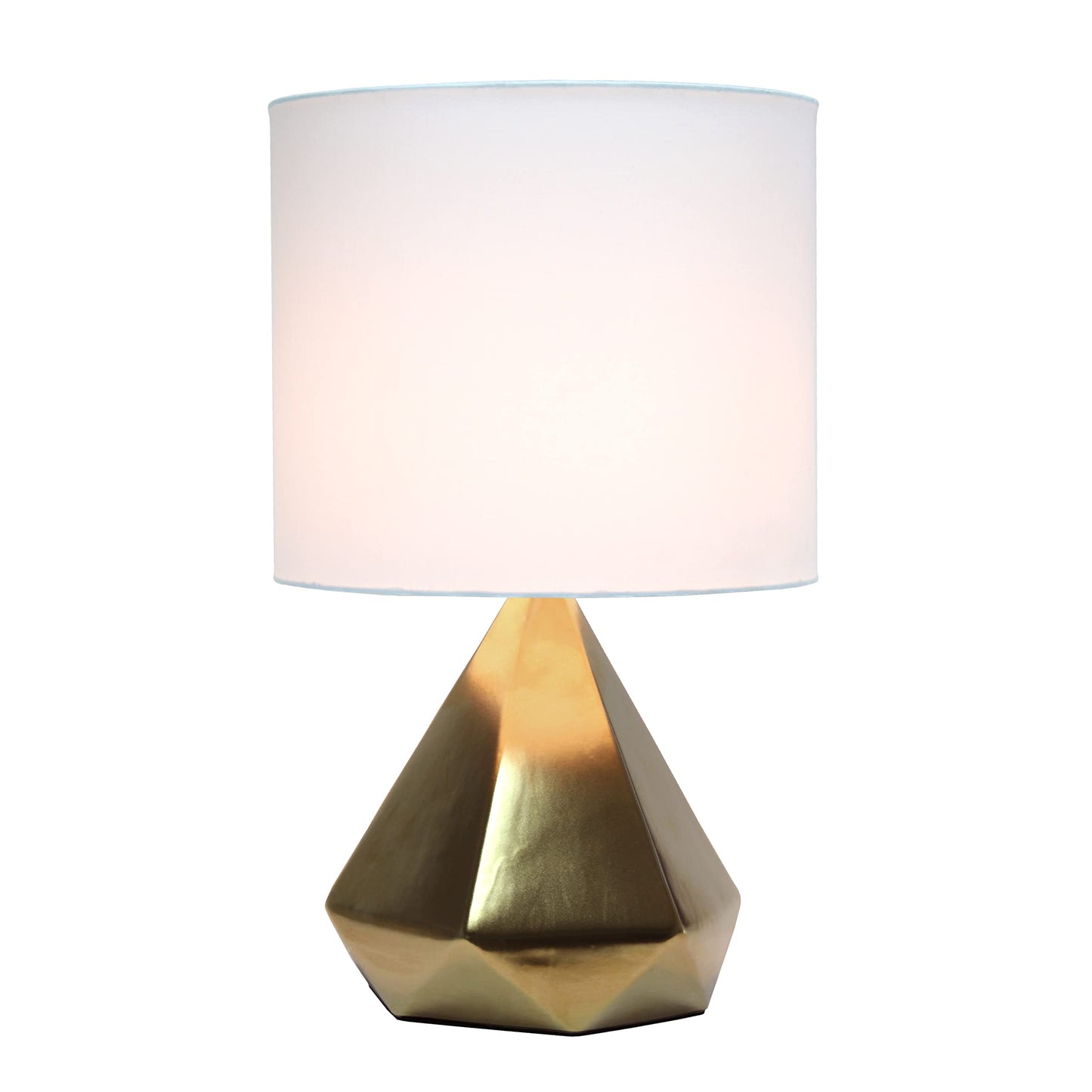 Simple Designs Geometric Ceramic Table Lamp, 11.81inL x 11.81inW x 19.88inH, Gold, Model LT2079-GLD, White Fabric Shade