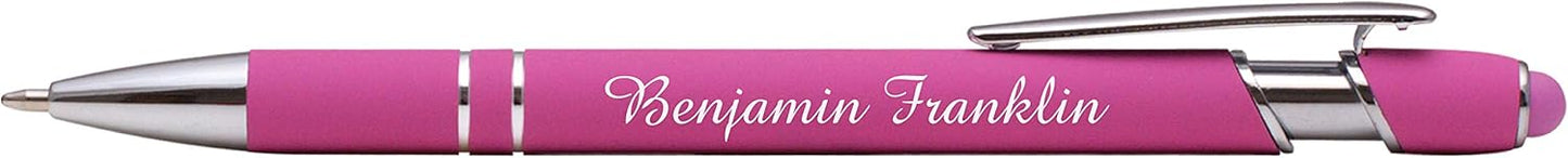 ExpressDesigns™ - Premium Custom Pens with Stylus | Burst of Color | Personalized Soft Touch Metal Printed Name Pens w/Black Ink - Imprinted w/Logo or Message - 12 pcs/pack (Pink)
