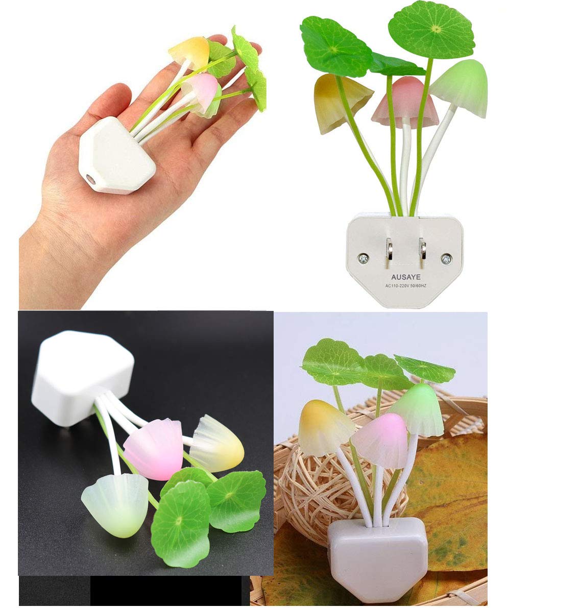 AUSAYE LED Night Light, Lotus Leaf Style, Silicone Plastic, 6 Pack, Model NL-7394