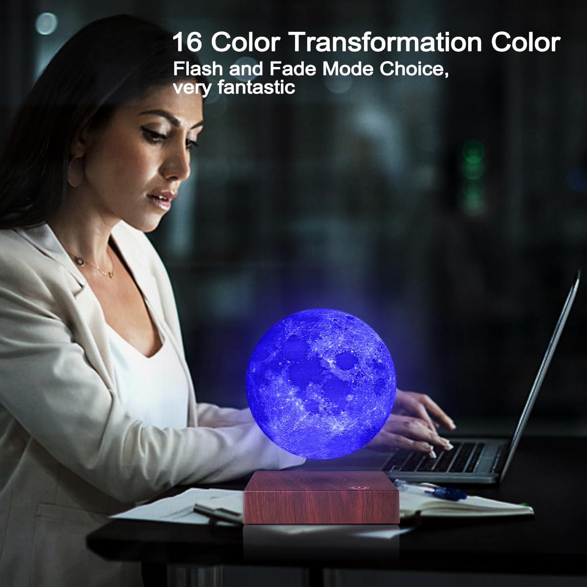 VGAzer 3D Printing Magnetic Levitating Moon Lamp - 6 Inch, ABS+PLA, 16 Colors, Model VA1213, Creative Home/Office Decor