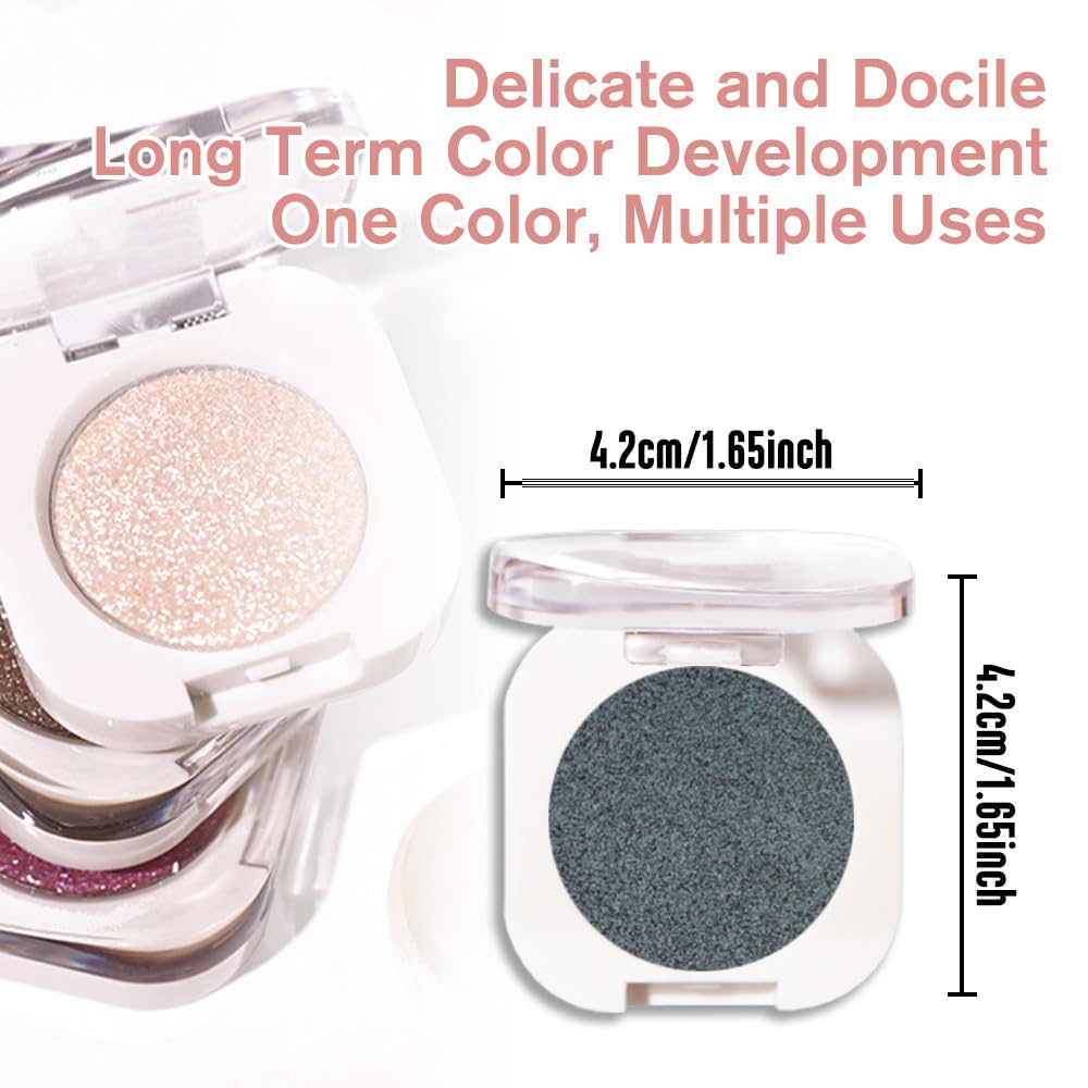 WanTuoluo Dark Teal Glitter Eyeshadow Palette for Women, Single Monochrome Eye Shadow Makeup, Shiny Pressed Powder, Blendable Na