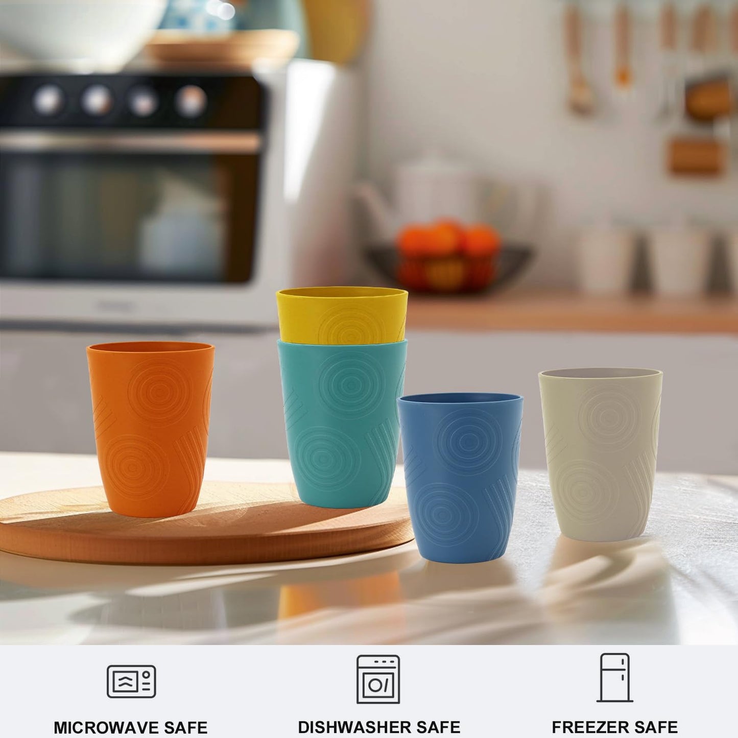 BUSOKIP 12 oz Wheat Straw Cups Set of 6, Alternatives to Plastic Cups Reusable, Unbreakable Drinking Glasses, Dishwasher Safe Drinking Cup, Small Water Cup for Kitchen (Multicolor)