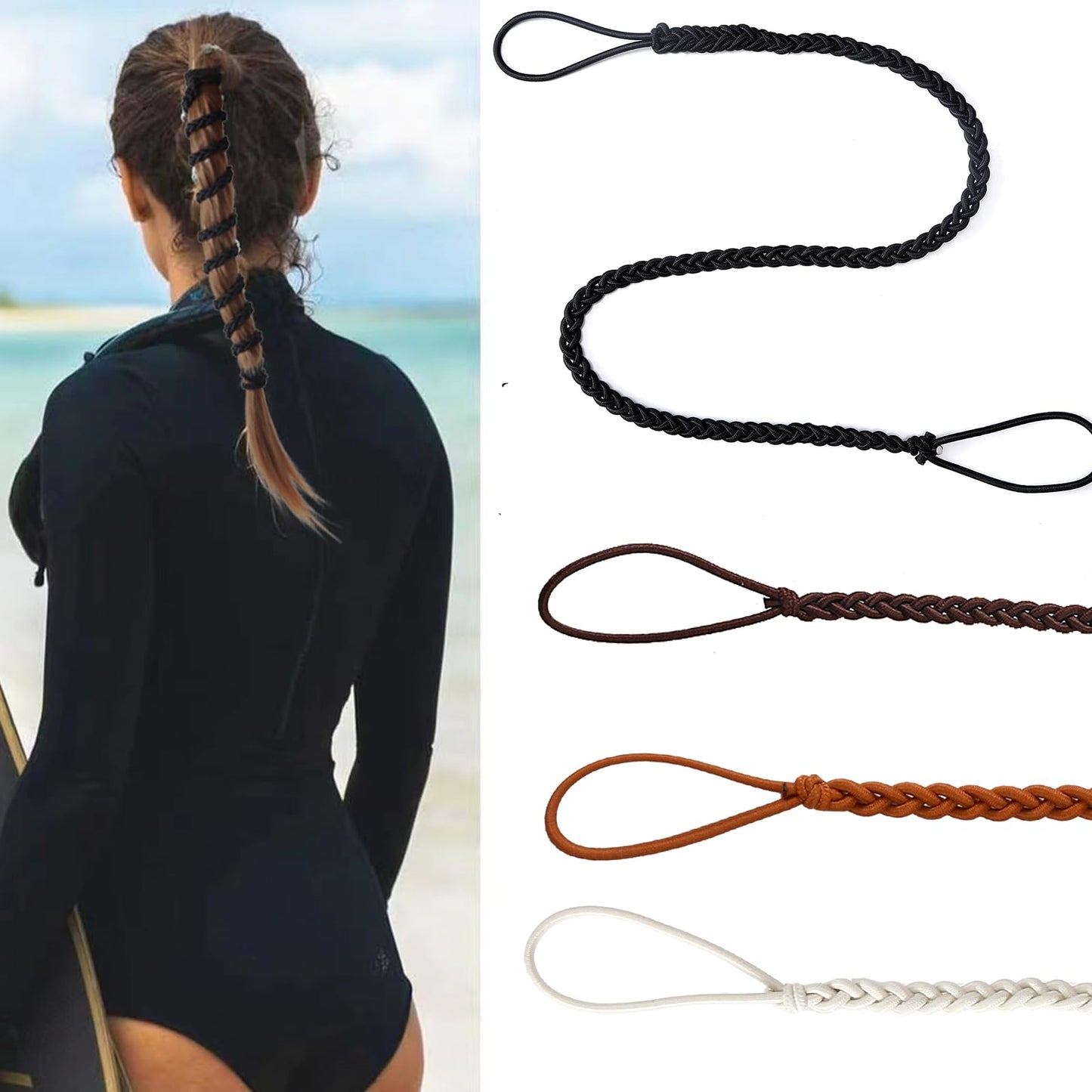 YOcity Elastic Hair Ties for Beach Sports 4 Packs 16 Sport Hair Ties for Women Pony Tails for Thick Long Hair Swimming