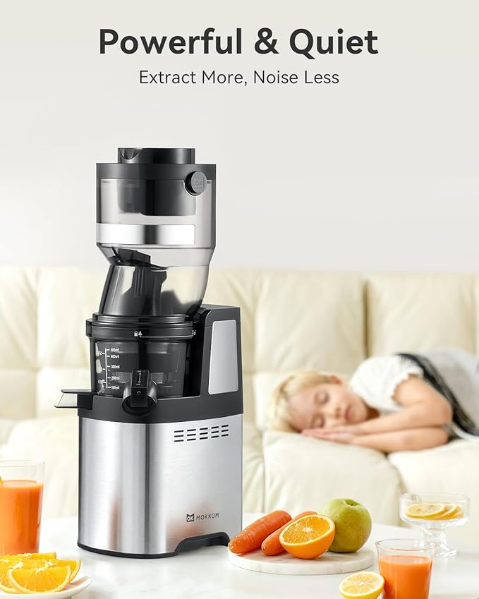 MOKKOM Commercial Cold Press Juicer, 5.9" Large Feed Chute Juice Extractor Machine, High Juice Yield, Slow Masticating Juicer for Whole Vegetables & Fruits, Easy to Clean for home and commercial use