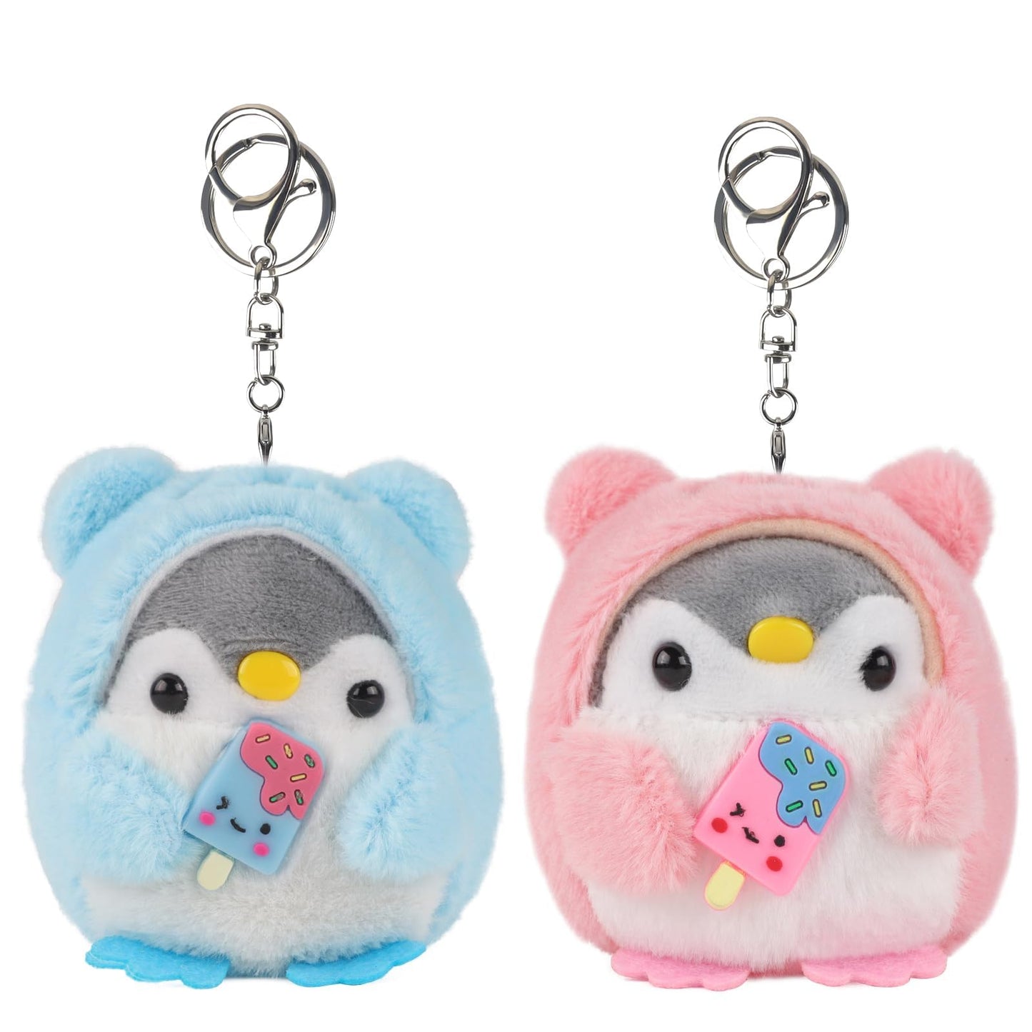 Anboor 2 Pcs Penguin Plush Keychain, Cute Stuffed Animal Keychain for Backpack, Purse, Handbag, Car Keys