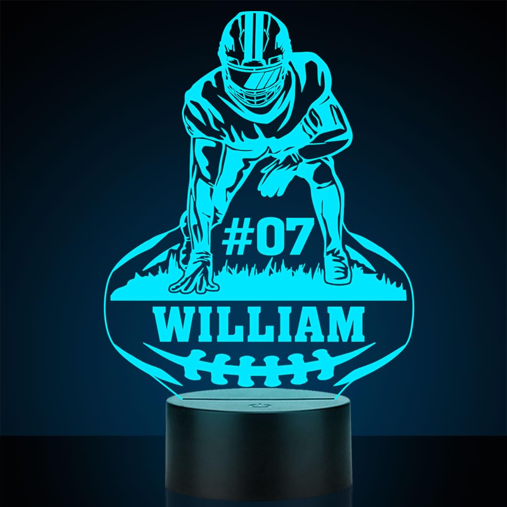 Personalized Name Football Light, Custom Players Name & Number Table Lamp, LED Night Light Gifts for Football Fan, Birthday, Ch