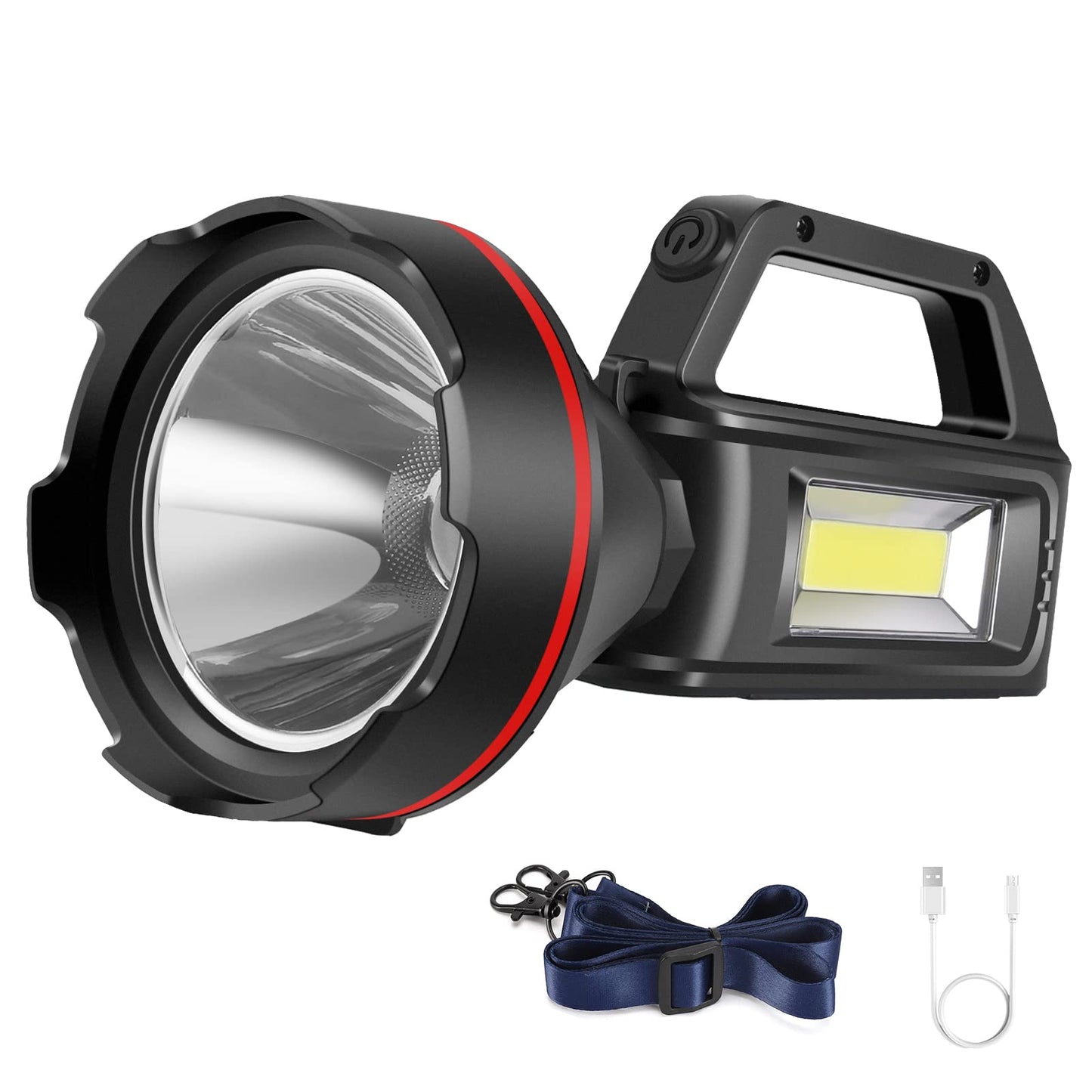 SUNPRO Rechargeable Spotlight Flashlight, High Lumens, USB Output, Model QK-SCD, Black1