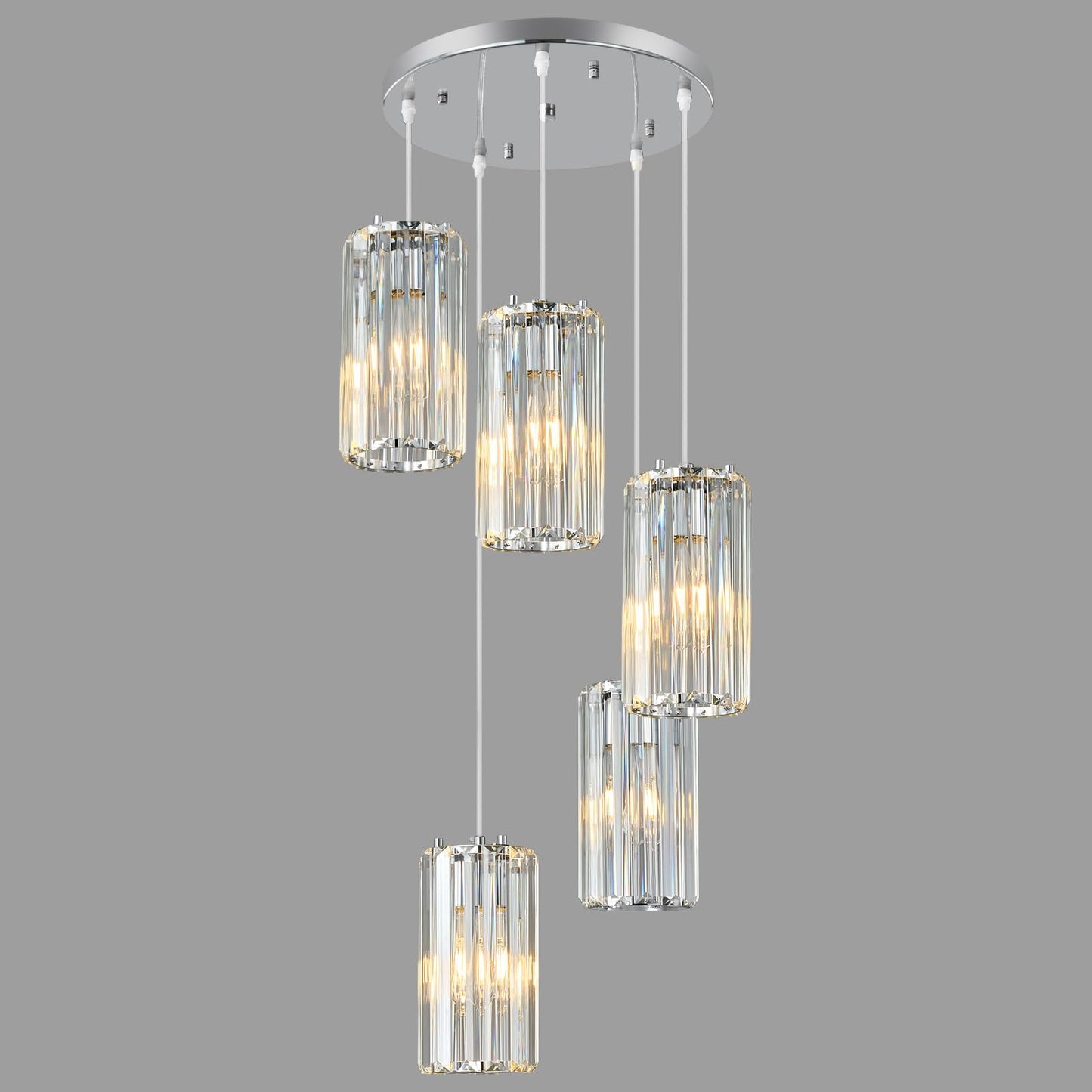 Zhllmq Chrome Pendant Lighting Modern Pendant Light  Mini Crystal Chandeliers Adjustable Pendant Light Fixture For Kitchen Island Dinning Room Corridor Bedroom(Gold 5-Light)