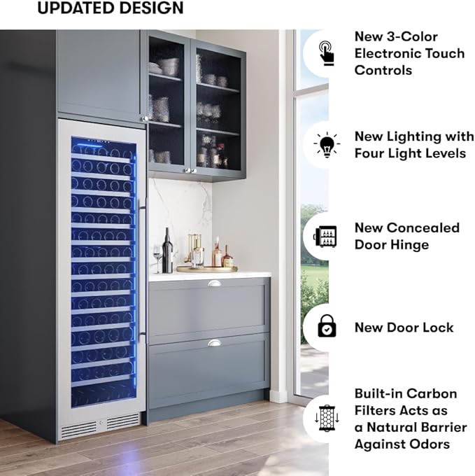Zephyr Presrv 24 Inch Wine Fridge Full Size Single Zone - Tall Wine Cooler Cellars Large Cabinet Wine Refrigerator Home Bar Chiller Freestanding with Glass Door for 148 bottles 750ml