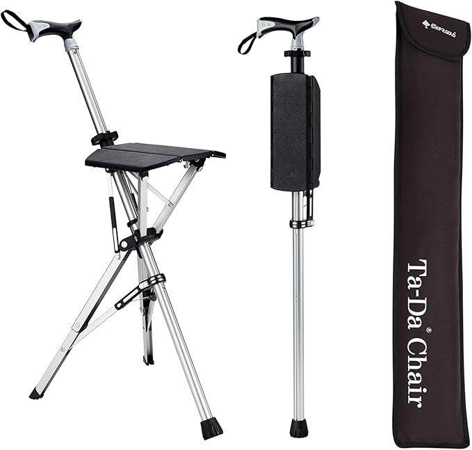 STEP2GOLD Ta-Da Chair, Portable Trekking Hiking Pole, Folding Walking Stick with Seat, Walking Cane with Chair, Foldable C...