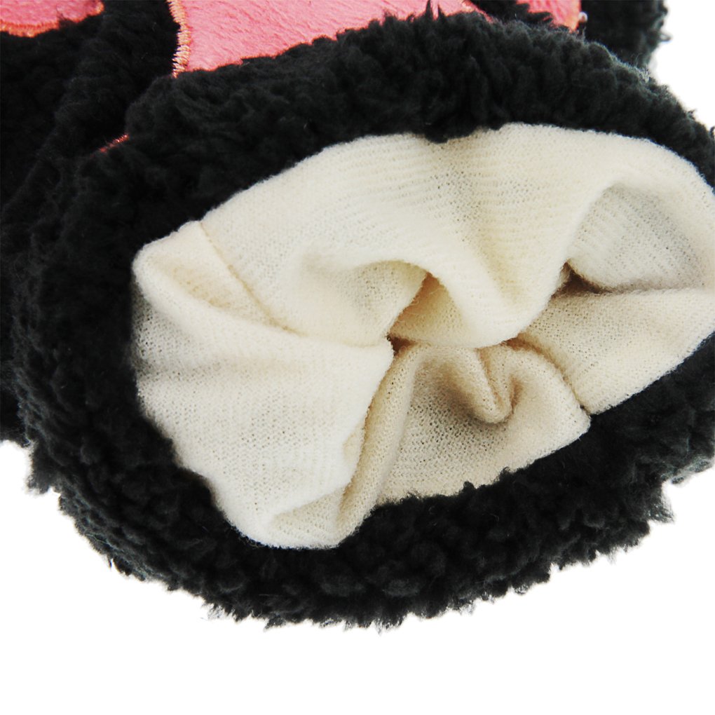 Starsource Lovely Cat Claw Bear Paw Style Winter Plush Half Finger Gloves Mitten For Girls,Black,One Size